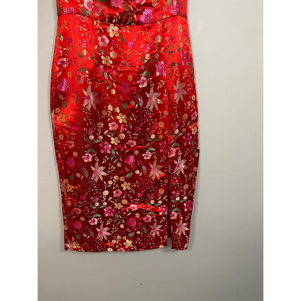 Lulus Make a Move Red Satin Floral Jacquard Strapless Midi Dress Size Large NWT - Picture 4 of 14